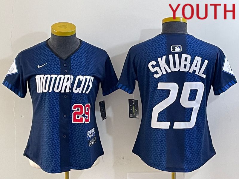 Youth Detroit Tigers 29 Skubal Blue City Edition Nike 2024 MLB Jersey style 3